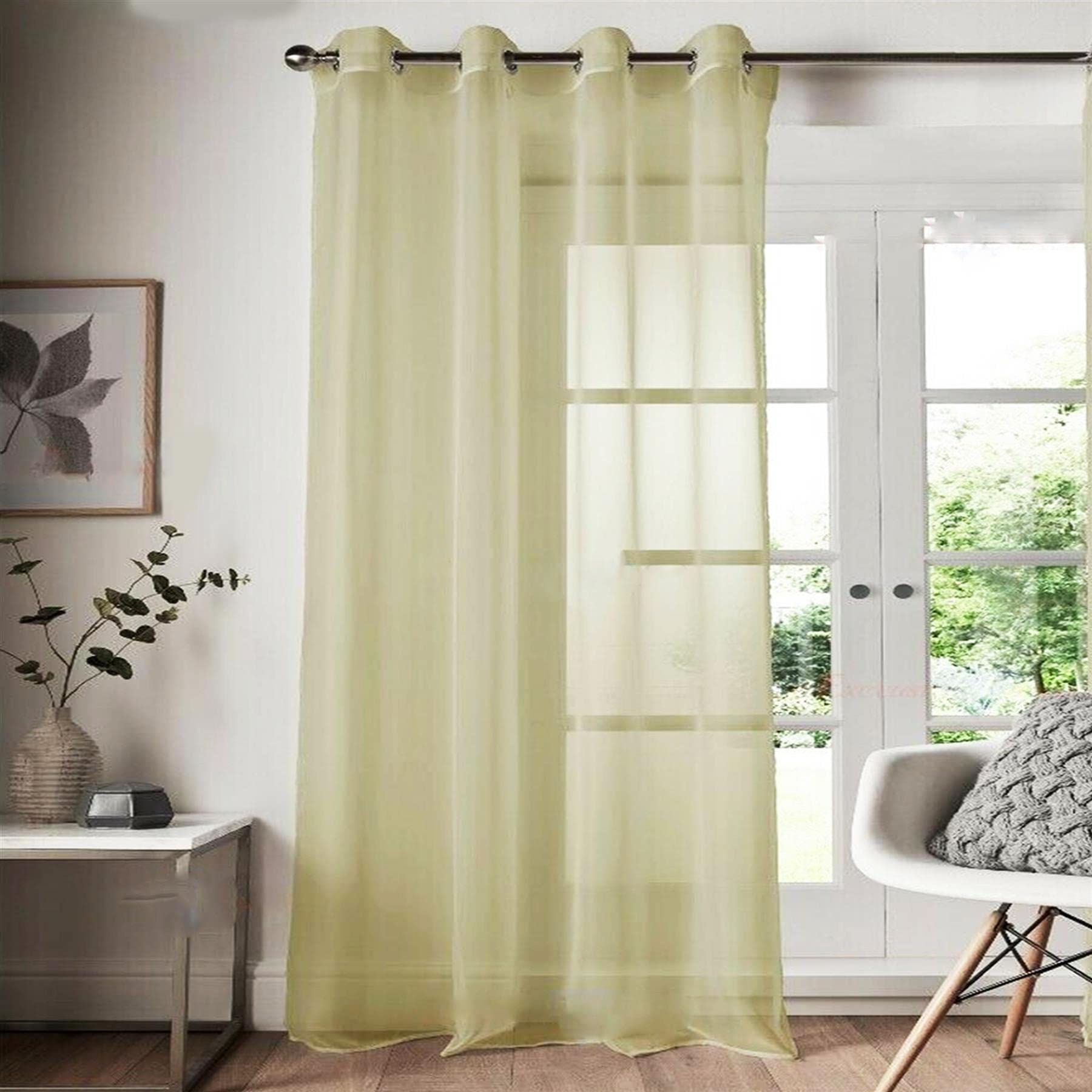 Roseley Eyelet Voile Curtain 1 Panel Mesh Light Living Room Patio Door Drape Nursery Sheer Organza Net Curtain Semi Transparent [Cream, W:58'' x D:48'']