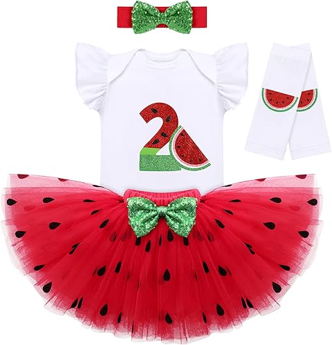 IBTOM CASTLE Conjunto de ropa de 4 piezas para niñas con diseño de sandía para cumpleaños de media 12 fiesta
