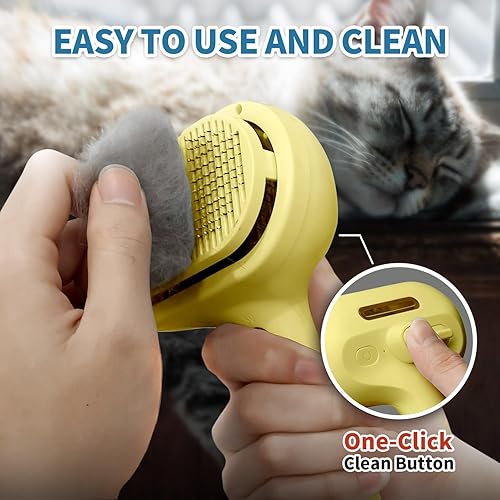 Miniatura 10 de Herokitty Cepillo en aerosol para gatos, cepillo de vapor 3 en 1 para quitar el pelo volador estático, cepillo autolimpiante para perros para