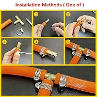 Vista 4 de Da by 2 accesorios de púas en T de latón de 1/2" (12.5 mm) para manguera de identificación de 0.492 in, 6 abrazaderas de tubo de acero inoxidable