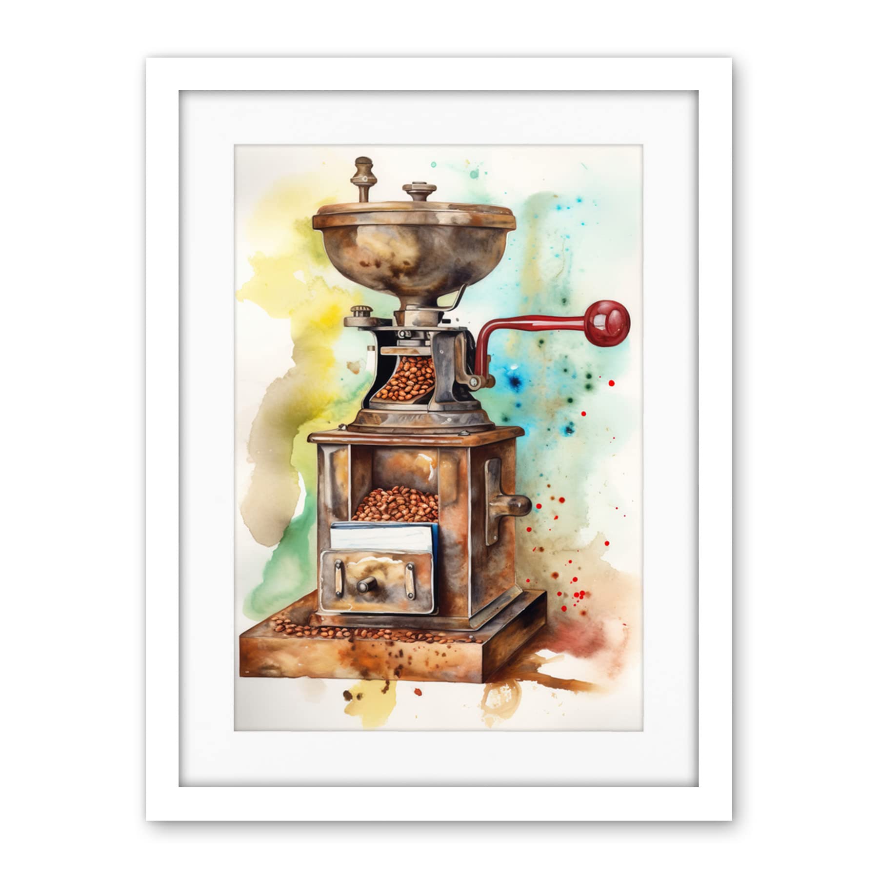 Artery8 Vintage Coffee Grinder Modern Watercolour Painting Modern Watercolour Painting Artwork Framed Wall Art Print 18X24 Inch