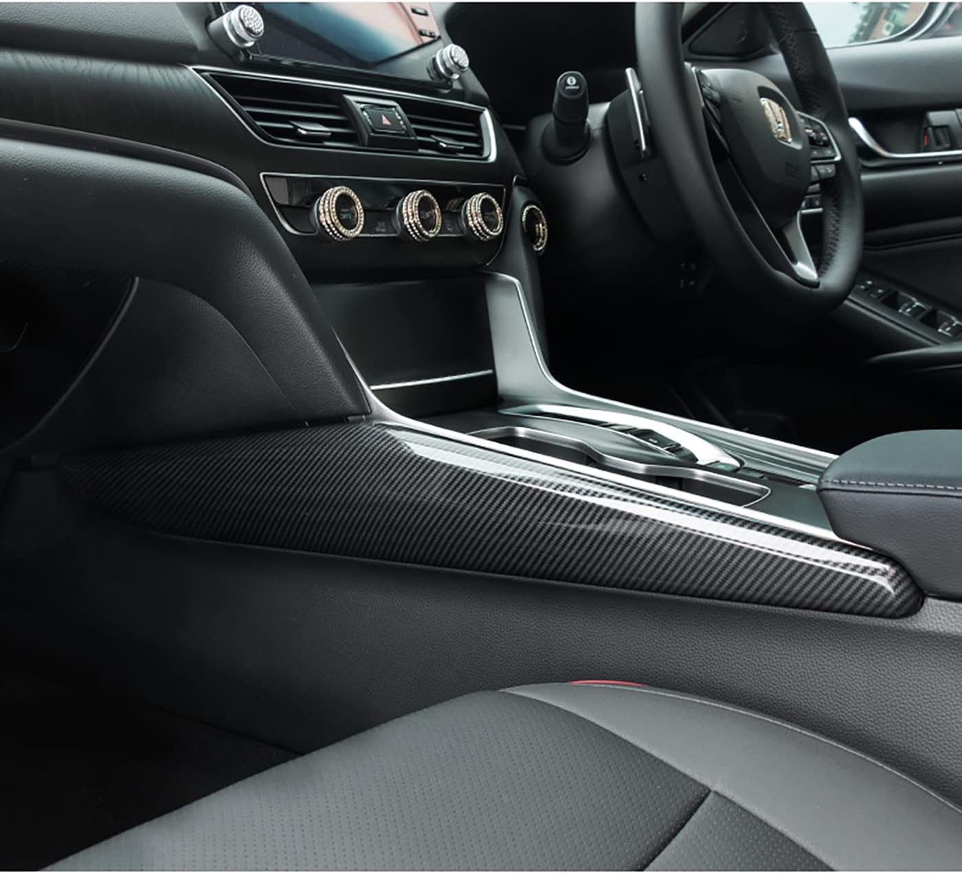 Car Accessories Fit for Honda Accord 10th Gen 2018-2022 Inner Center Console Gear Control Panel Side Strip Cover Trim (Carbon Fiber Style) ABS 2 PCS