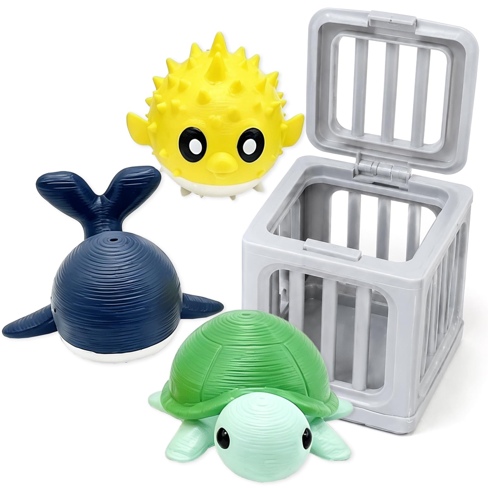 Dei tkeyts 4Pcs Animal Swimming Pool Toys, Whale Diving Toys with Floating Sinking Cage, Seek Paddling Pool Toy, Creative Pools Games for Underwater Training, Beach & Water Park, Summer Party Gifts