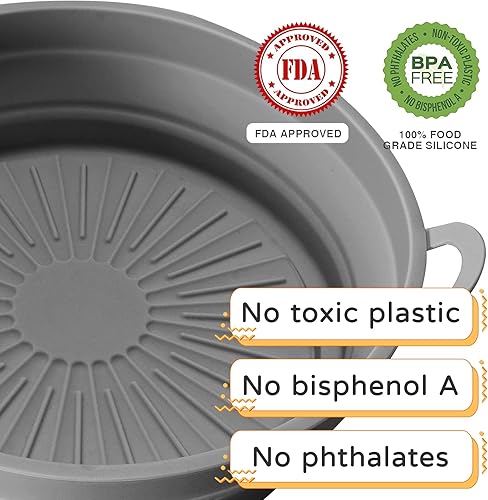 Miniatura 2 de Anbage 2 forros de silicona para freidora de aire reutilizables y plegables canastas de silicona redondas para freidora de aire de 85 pulgadas
