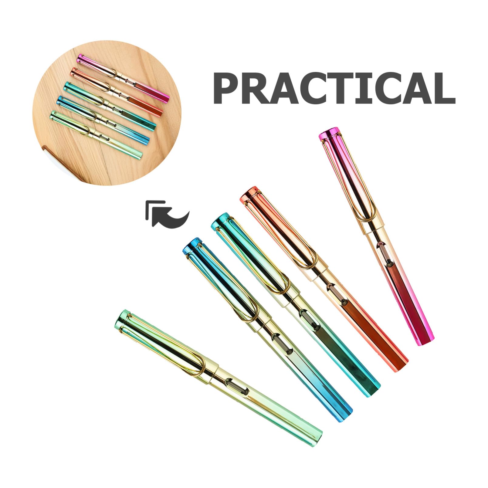 5pièces Lot De Stylos-plume Pour Calligraphie Avec Réservoir Encre Rechargeable Métallique Coloré Pour Apprentissage Et Étudiante