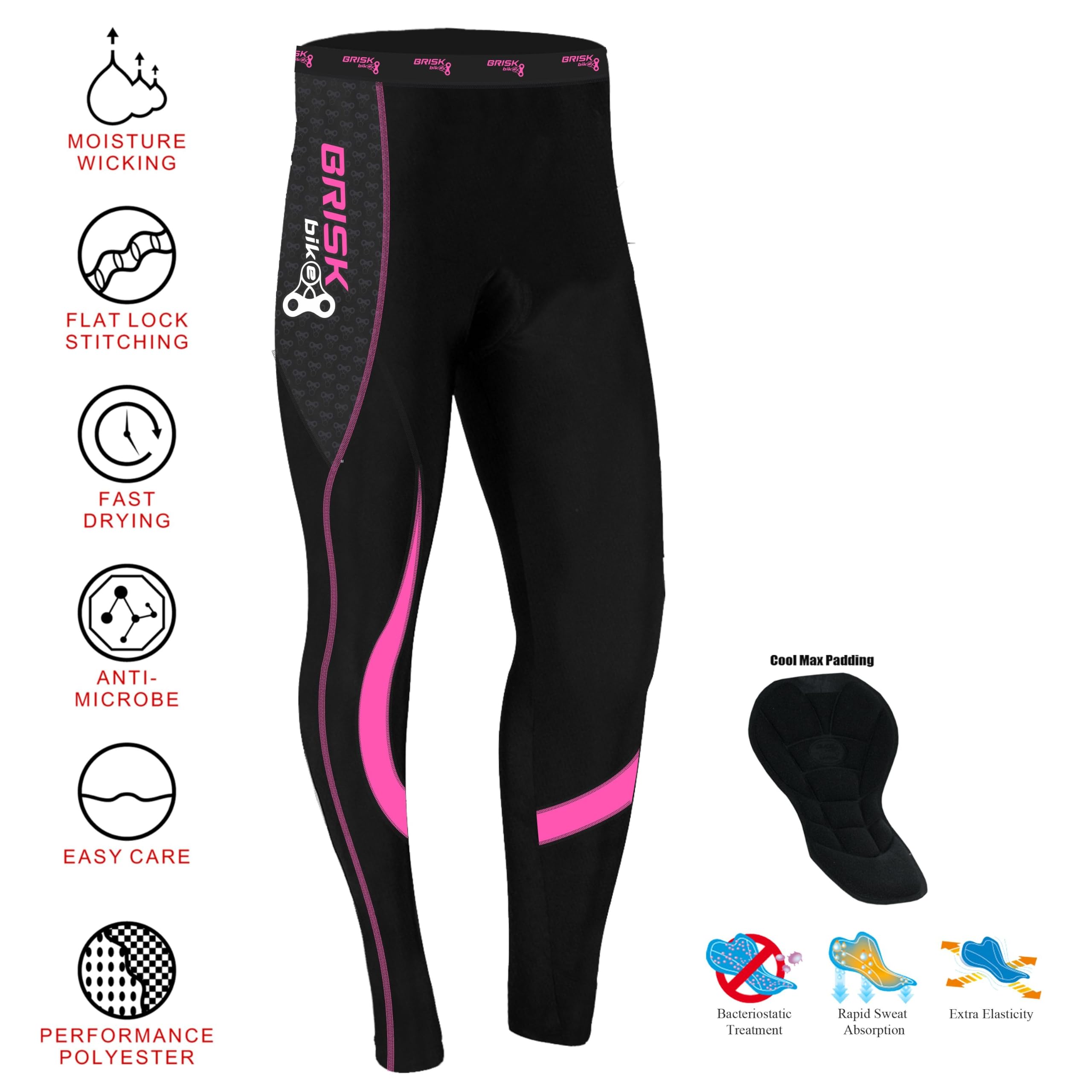 Brisk Bike Pantalons de Cycliste Femme Collants de Cyclisme rembourrés Cool Max Extensibles avec Fermetures éclair réfléchissantes pour Le Cyclisme
