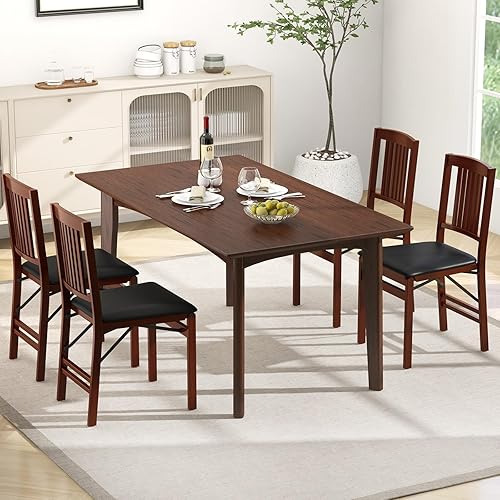 Miniatura 2 de KOTEK Juego de 4 sillas de comedor plegables, sillas de cocina de madera con asiento acolchado y respaldo de listones, sillas laterales plegables