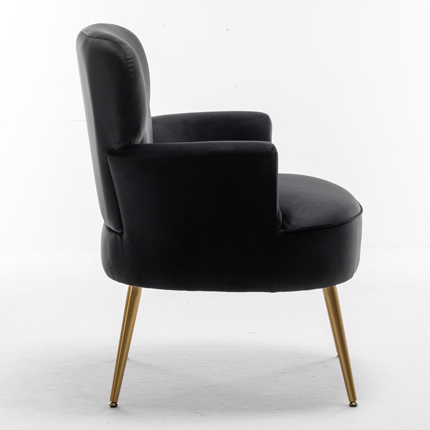 Container Furniture Direct Trendy Velvet Accent Chair with Gold Metal Legs, Upholstered Armchair for Small to Mid-Size Spaces, Modern Living Room, Bedroom, Vanity Desk and Entryway, Black
