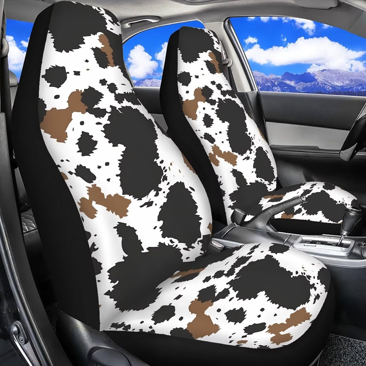 Black Cow Print Car Front Seat Covers Set of 2 Soft Anti Slip Front Seat Protector Cover Breathable Car Interior Accessories Comfortable Universal Size Fit for Most Cars SUV