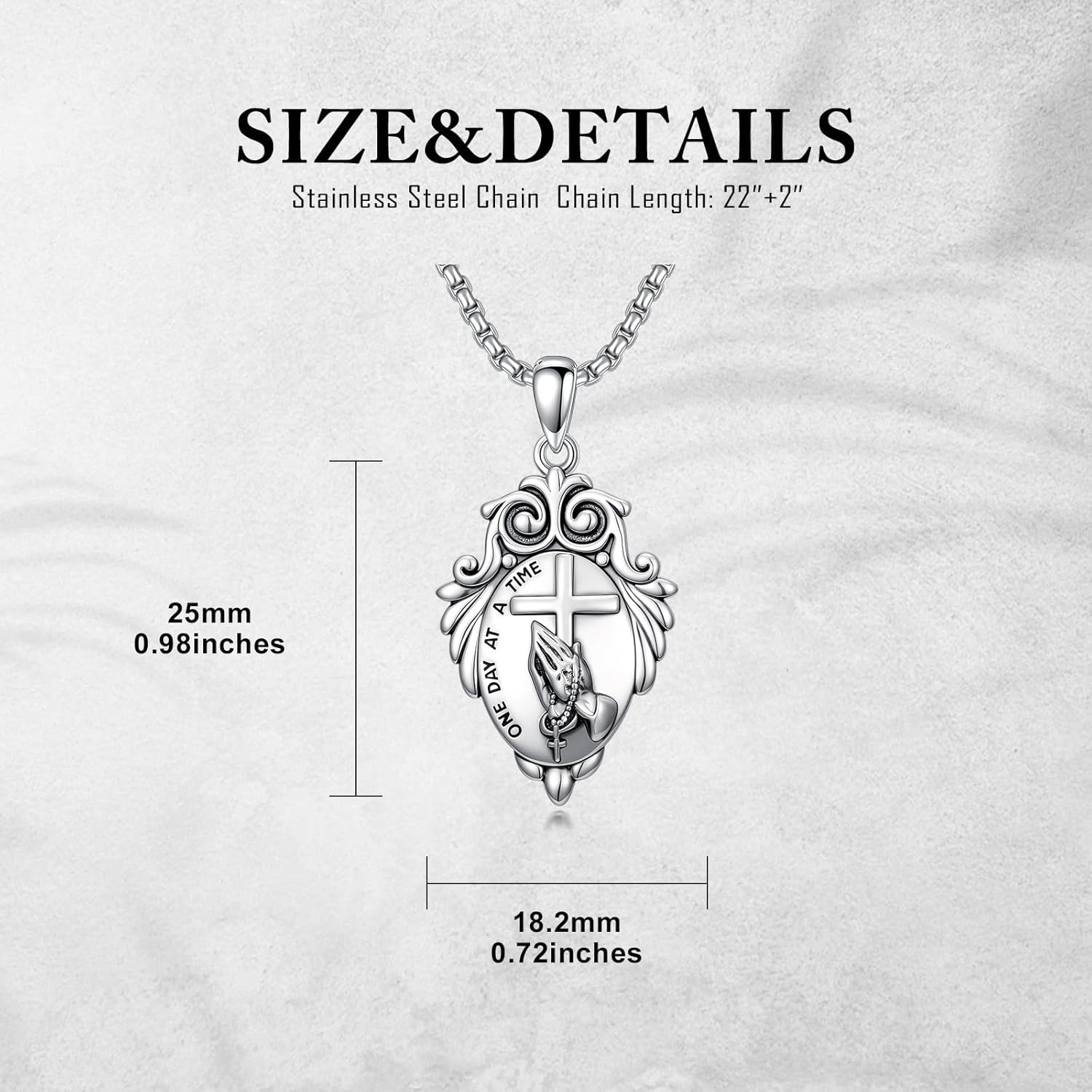 Praying Hands Necklace 925 Sterling Silver Cross Serenity Prayer Pendant Necklace Christian Religious Jewelry Gifts for Men Women - Image 3