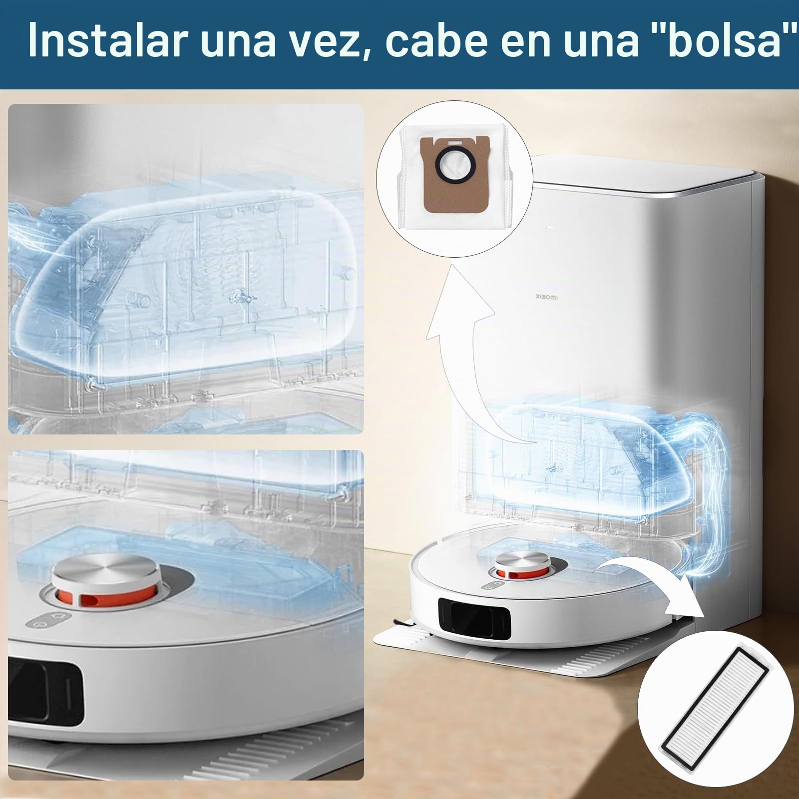 18 Kit de accesorios para Xiaomi X20 Max / X20 Pro Robot Aspirador, 1 Cepillos Principales, 6 Cepillos Laterales, 6 Toallitas, 2 Filtros, 2 Bolsas para el polvo, 1 Cepillo de limpieza
