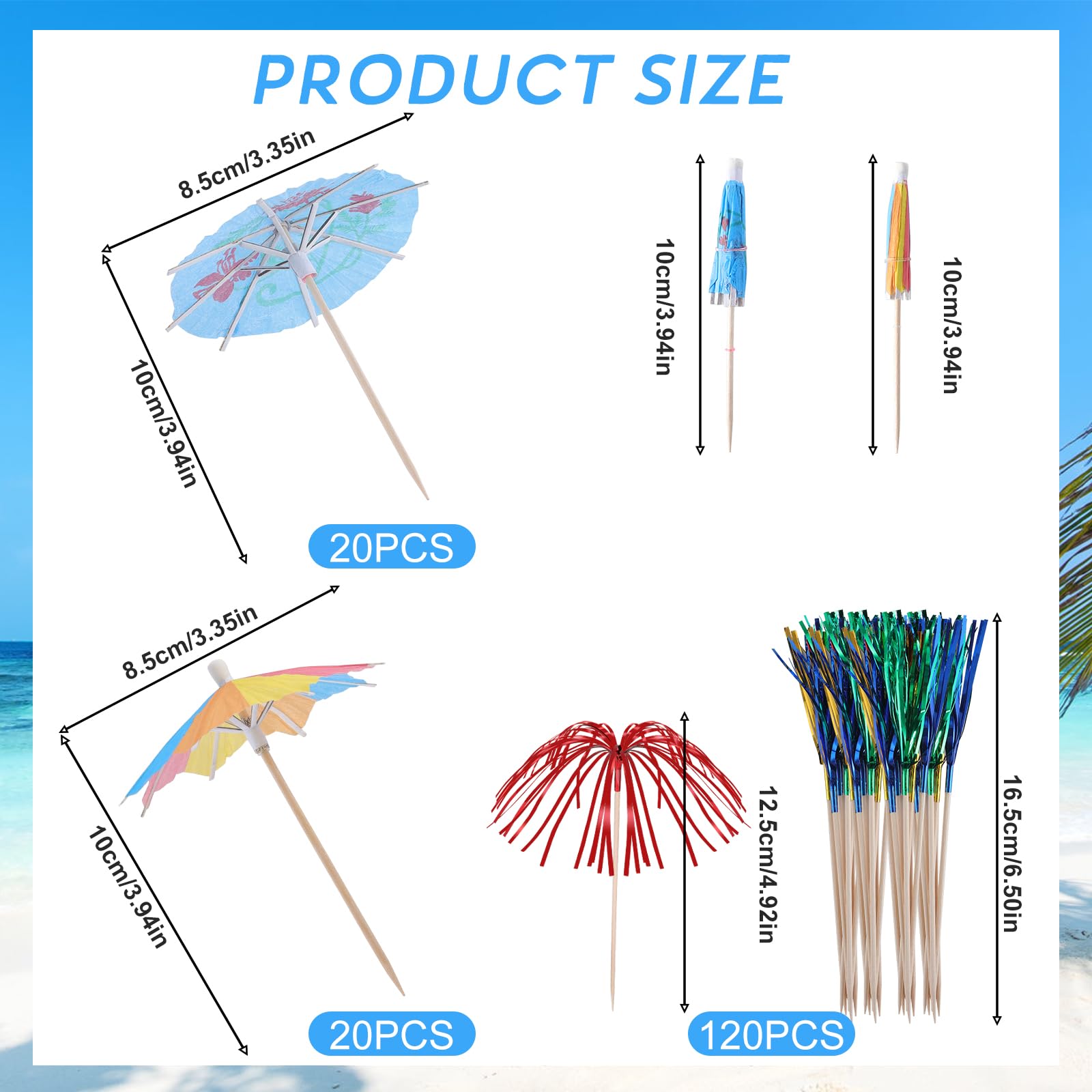 TAIHOBO 160 Pièces Décorations Cocktail - 120 Bâtons Feu D'Artifice + 40 Parapluies Mini 10cm - Accessoires Boissons Et Fêtes Colorés