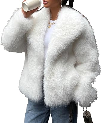 Womens Faux Fur Coat Winter Shaggy Long Sleeve Open Front Casual Oversized Lapel Jackets Warm Fuzzy Outerwear