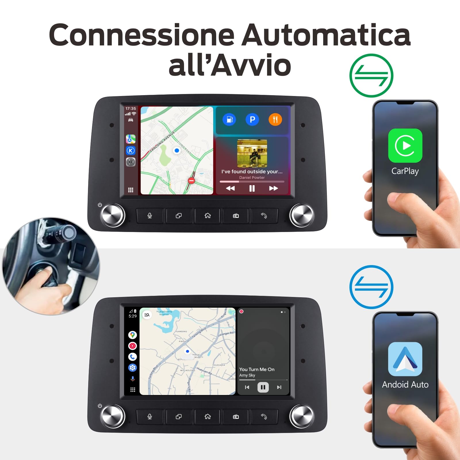 Autoradio Linux Avvio Lampo Compatibile Fiat Panda 169 2003-2012 | Installazione Rapida | CarPlay/Android Auto Wireless/FM/AM/RDS/USB | DSP 100W |