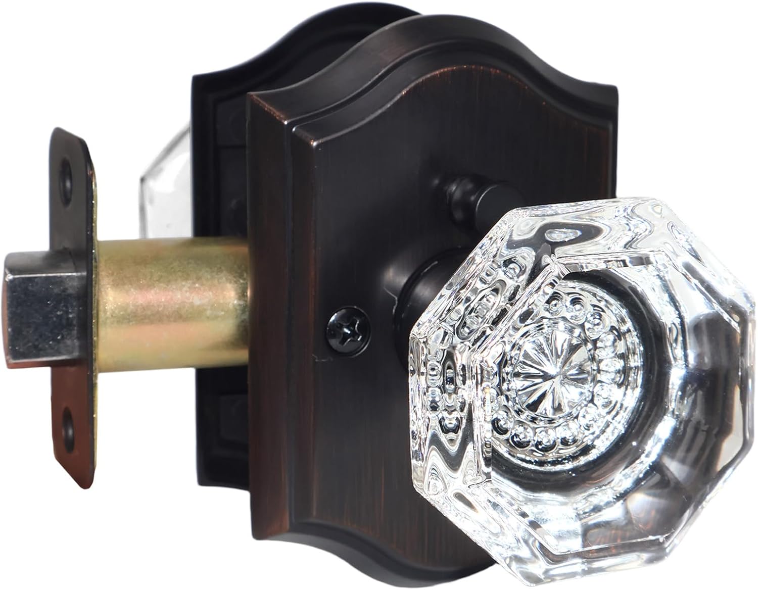 Crystal Door Knobs, Octagonal Glass Door Knobs, Oil Rubbed Bronze Crystal Door Knob with Lock for Bathroom Bedroom, 1 Pack Vintage Glass Doorknob