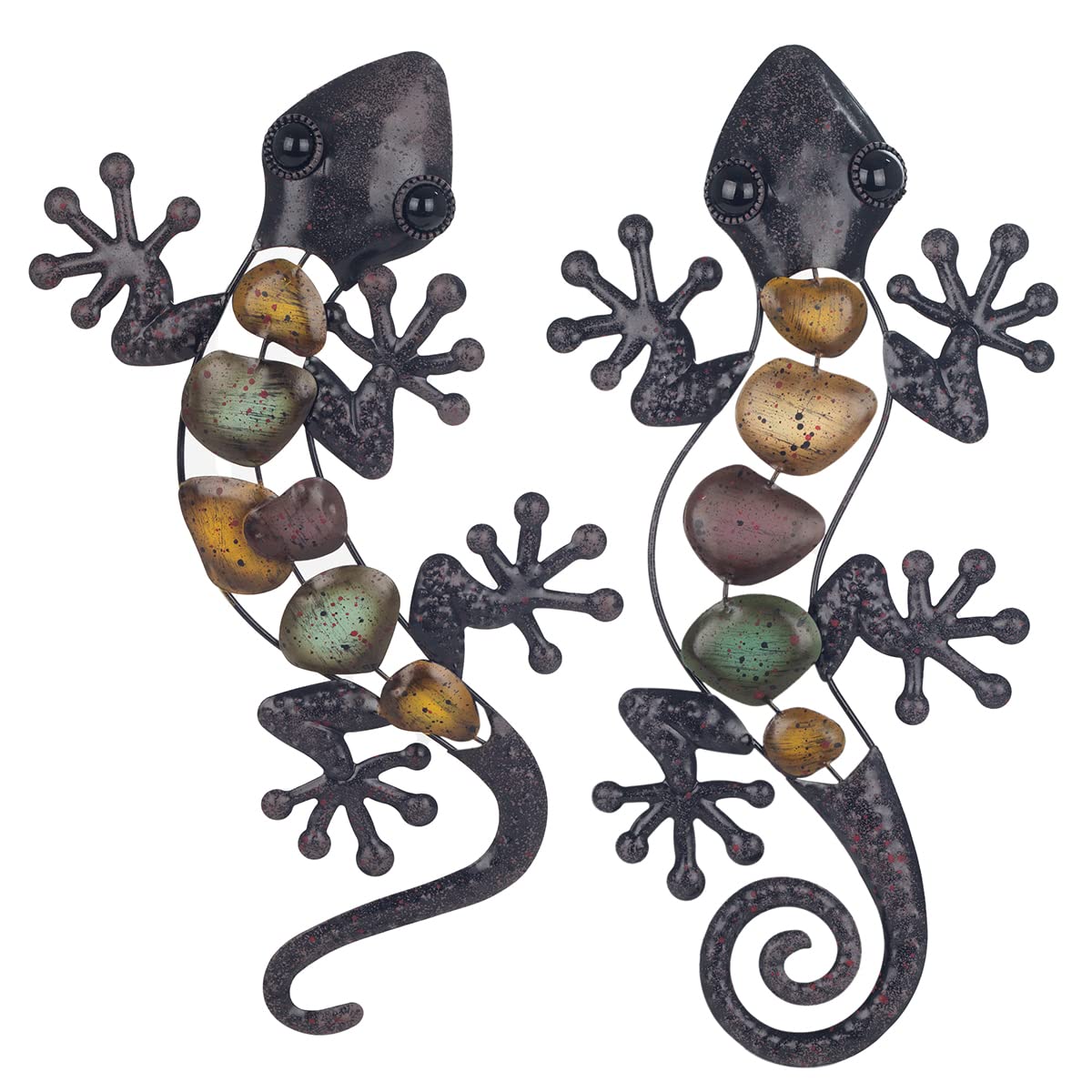 ROCKING GIFTS Adorno de Pared, x2 Lagartos, Metal, 37 cm, decoración de Pared, jardín, al Aire Libre, Figura de Lagartos, decoración de Metal, Colgante para Patio o Valla, Sala de Estar, baño