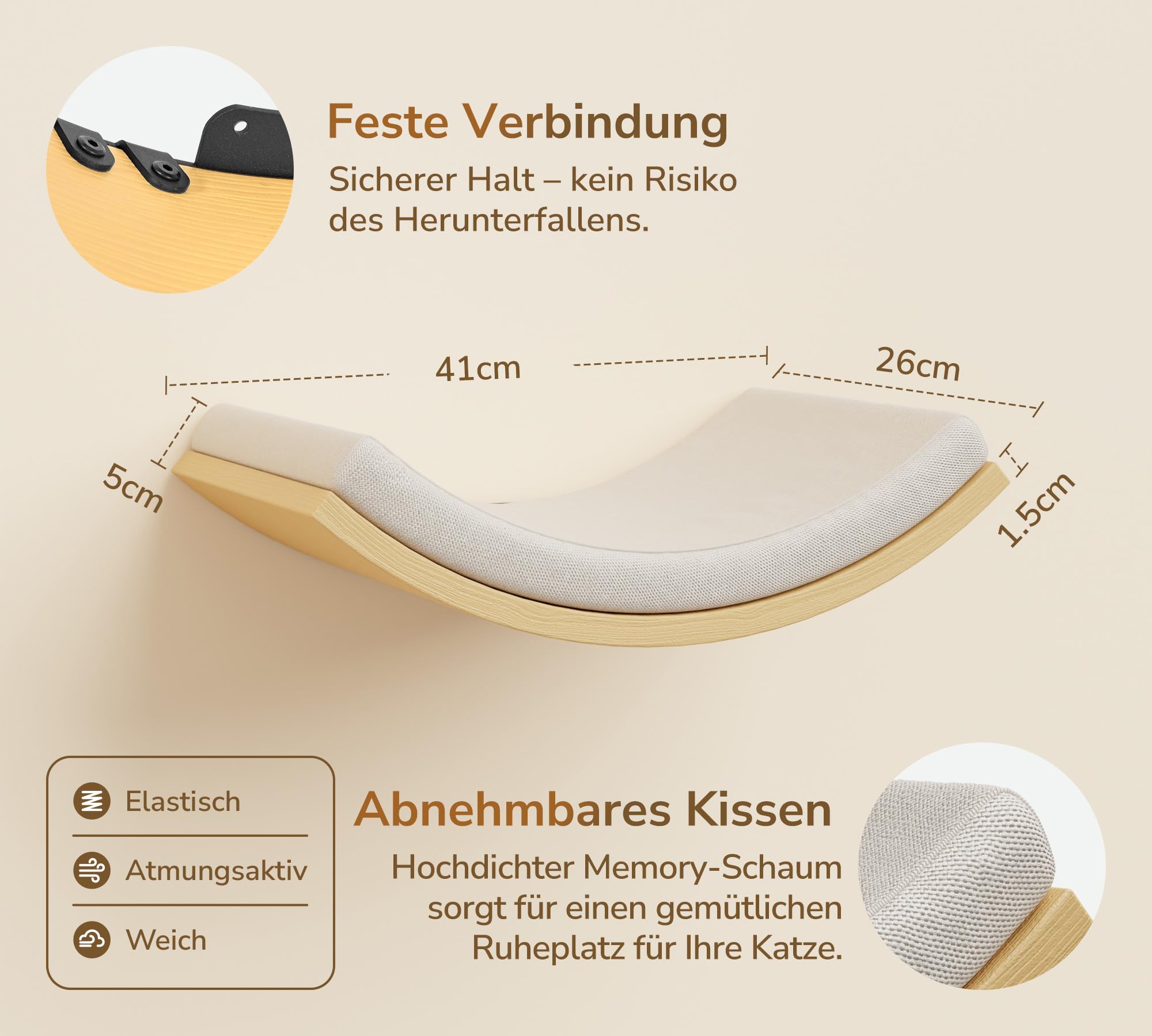 Katzentreppe Wand, Katzen Kletterwand 3er-Set mit 2 Kletterstufen & Gebogenen Plattformen, Wandmontiertes Holz Katzenwandmöbel Set für Klettern Spielen Schlafen