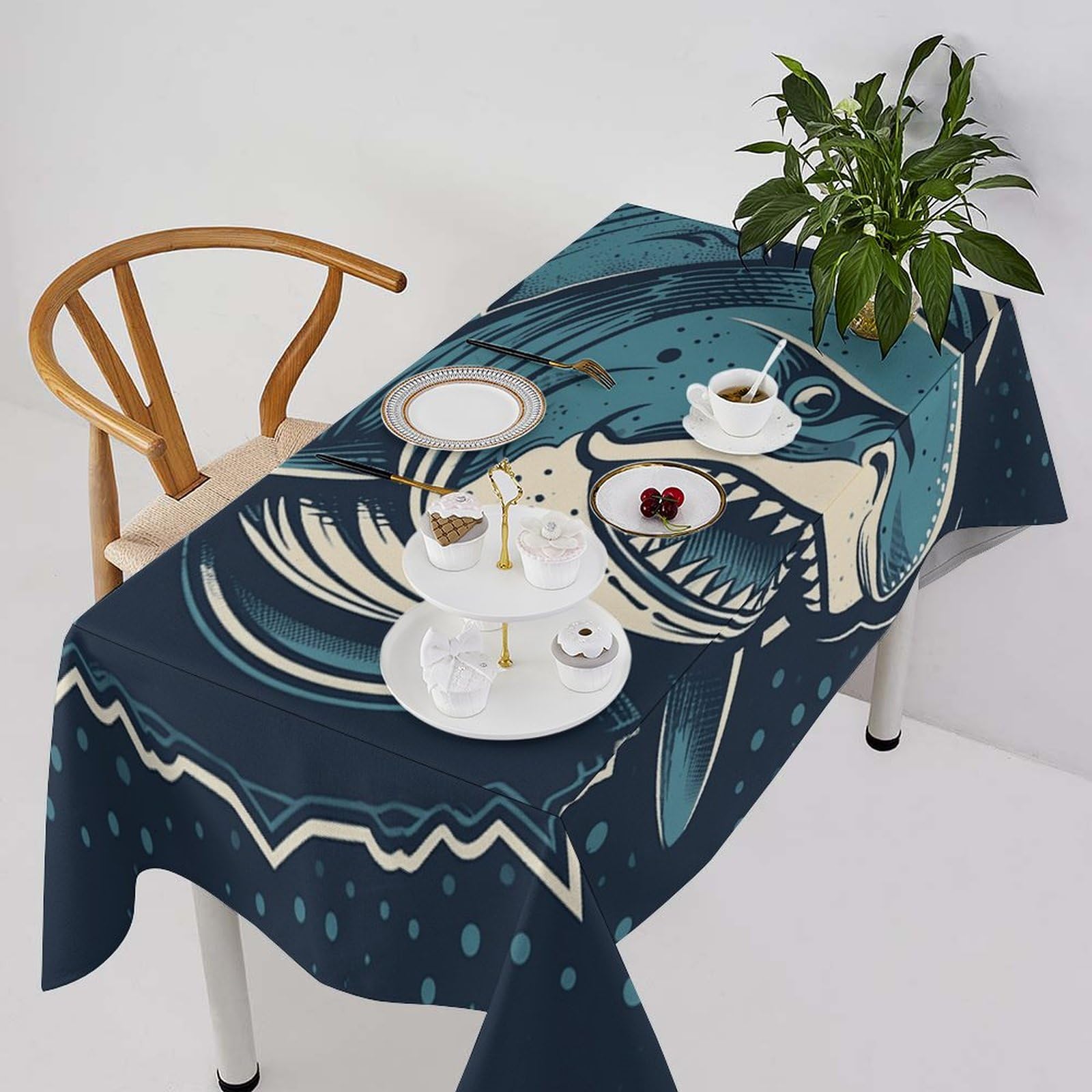 Nappe de table rectangulaire pour repas de famille motif requin