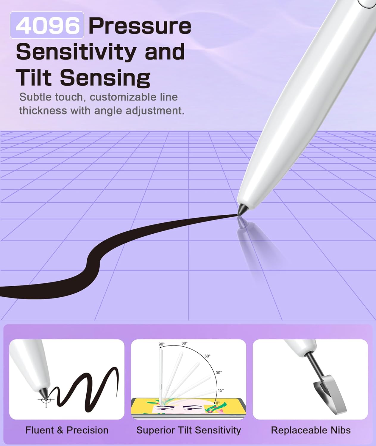 Magnetic EMR Stylus Compatible with Remarkable 2, Replacement Digital Pen with Eraser, 4096 Pressure Levels, Palm Rejection, Tilt Support, for Remarkable/Samsung/Wacom/Onyx EMR Devices-5 Tips (White)