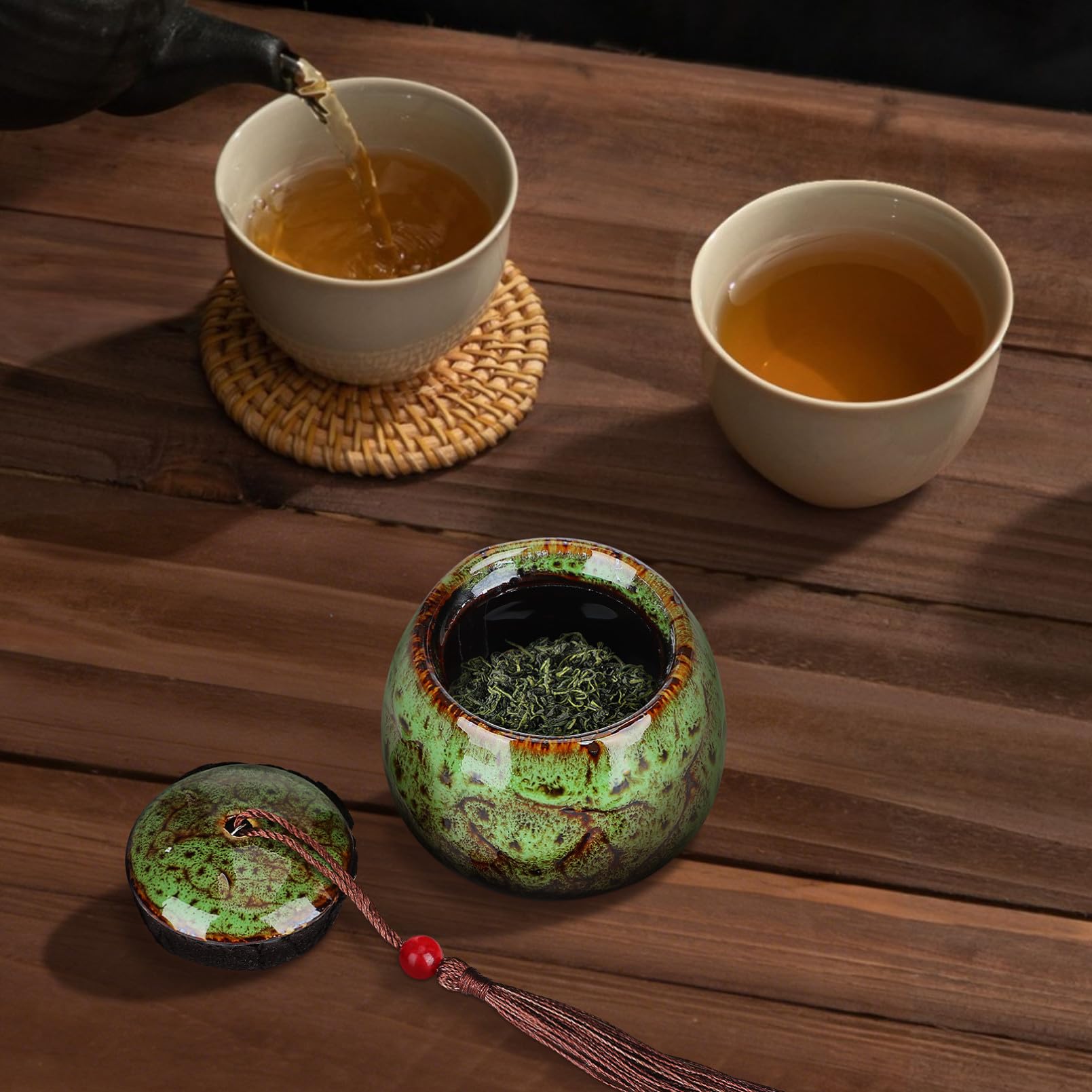 Mipcase Recipientes de Cerámica para Té, 5 Piezas Multiusos Tapa Sellada, Diseño Exquisito y Funcional para Almacenamiento en Cocina y Adorno de Escritorio
