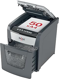 Rexel 20 Liter Automatic Feed + 50 Sheet Optimum Cross Cut Paper Shredder, P-4 Security Home Office Removable Bin Silver Model 2020050X -1 Years Full Warranty.