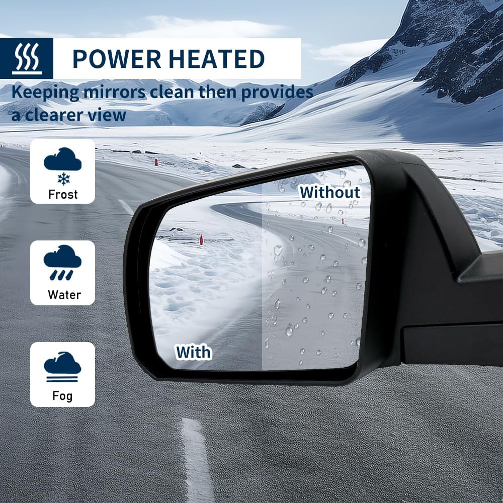 Fit for Toyota Tundra 2014-2019 Door Mirror Assembly Textured Black Power Heated with Signal Light and Blind Spot Glass Power Folding with Memory and Puddle Light 18 Pins LH