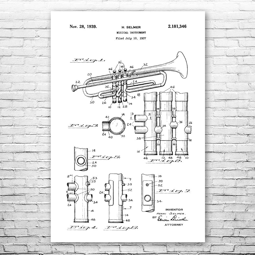 Trumpet Poster Print, Trumpet Design, Jazz Art, Music Class Decor, Music Teacher Gift, Trumpet Decor, Marching Band Gift Black & White (16 inch x 20 inch)