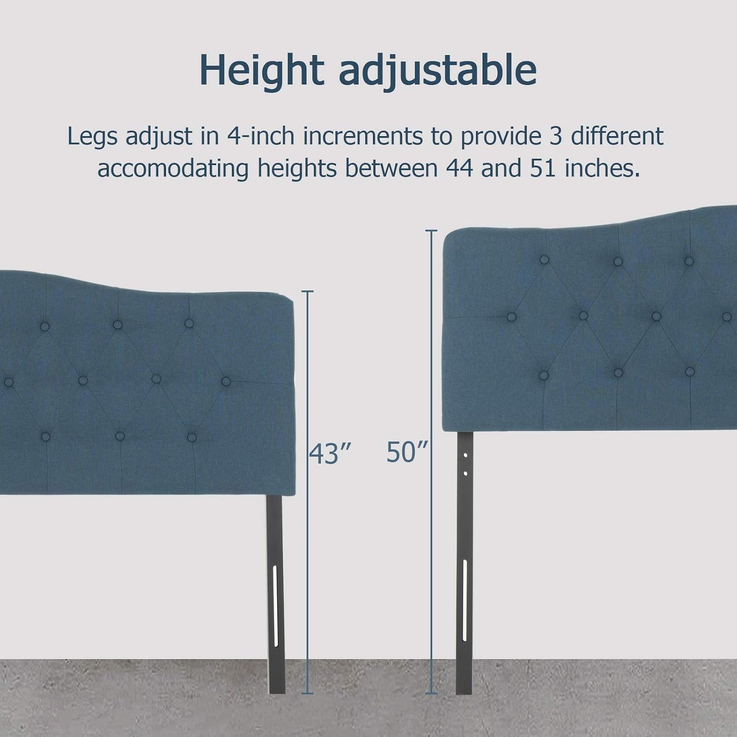 LAGRIMA Tufted Upholstered Linen Twin Size Headboard with Curved Shape in Blue Fabric Adjustable Height
