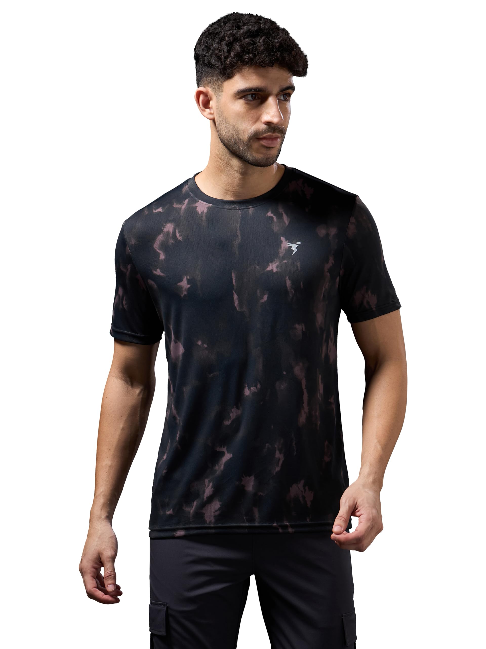 TECHNOSPORT Mens Half Sleeve Printed Crew Neck T-Shirt with Techno Dry, Anti Microbial Properties for Gym, Workout and Regular Use