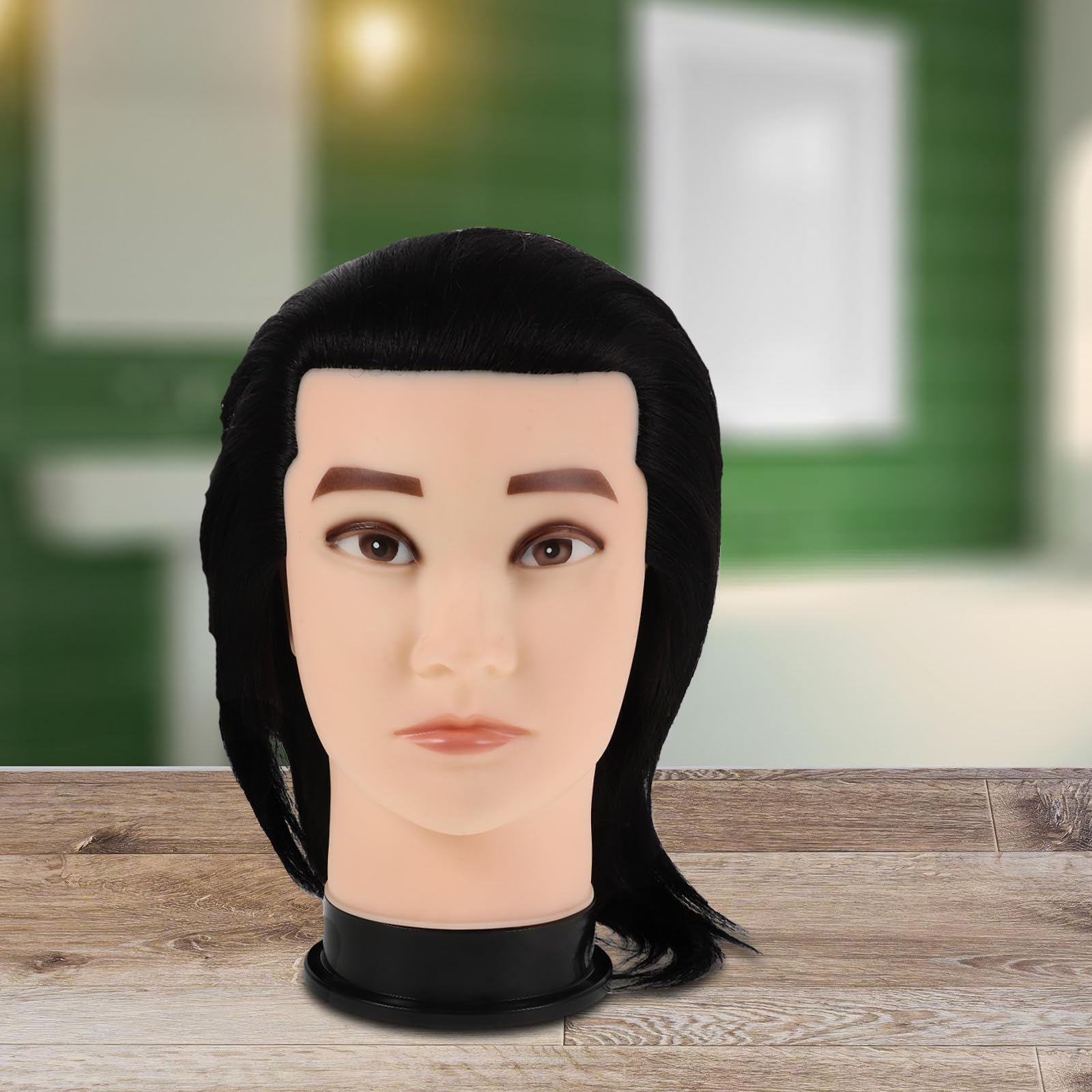 Happyyami Tête de mannequin homme avec cheveux - Tête de mannequin pour coupe de cheveux, matériel de coiffure pour la cosmétologie, raides et épais, entraînement barbier, coiffure