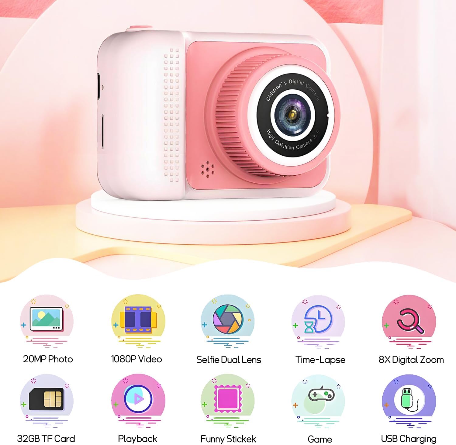 Kids Camera Toys for 3-8 Year Old Girls Boys, 1080P Toddler Camera for Kid with 32GB SD Card, Christmas Birthday Gifts for Children - Pink - Image 5