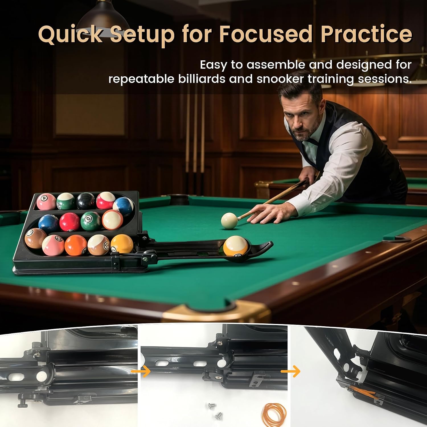 Billiards & Snooker Training Rack, Pool Ball Alignment and Positioning Tool, Fits Up to 15 Standard Pool Balls, Portable ABS Practice Rack for Pool and Snooker, Balls Not Included