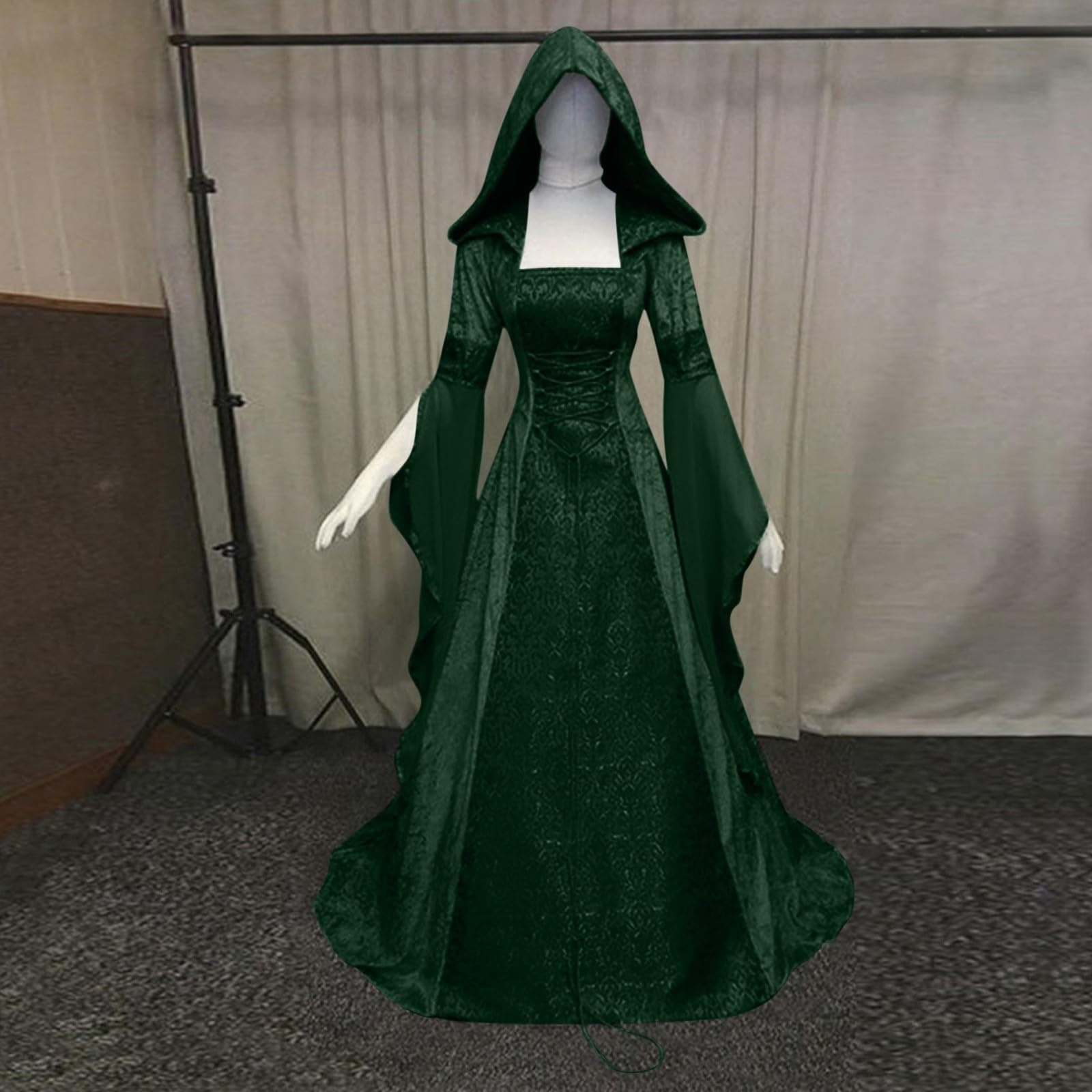 Halloween Damen Mittelalter Renaissance mit Kapuze Kleidung Gothic Kleid Elegante Party Festlich Cosplay Karneval Kostüm Viktorianischen Kleider