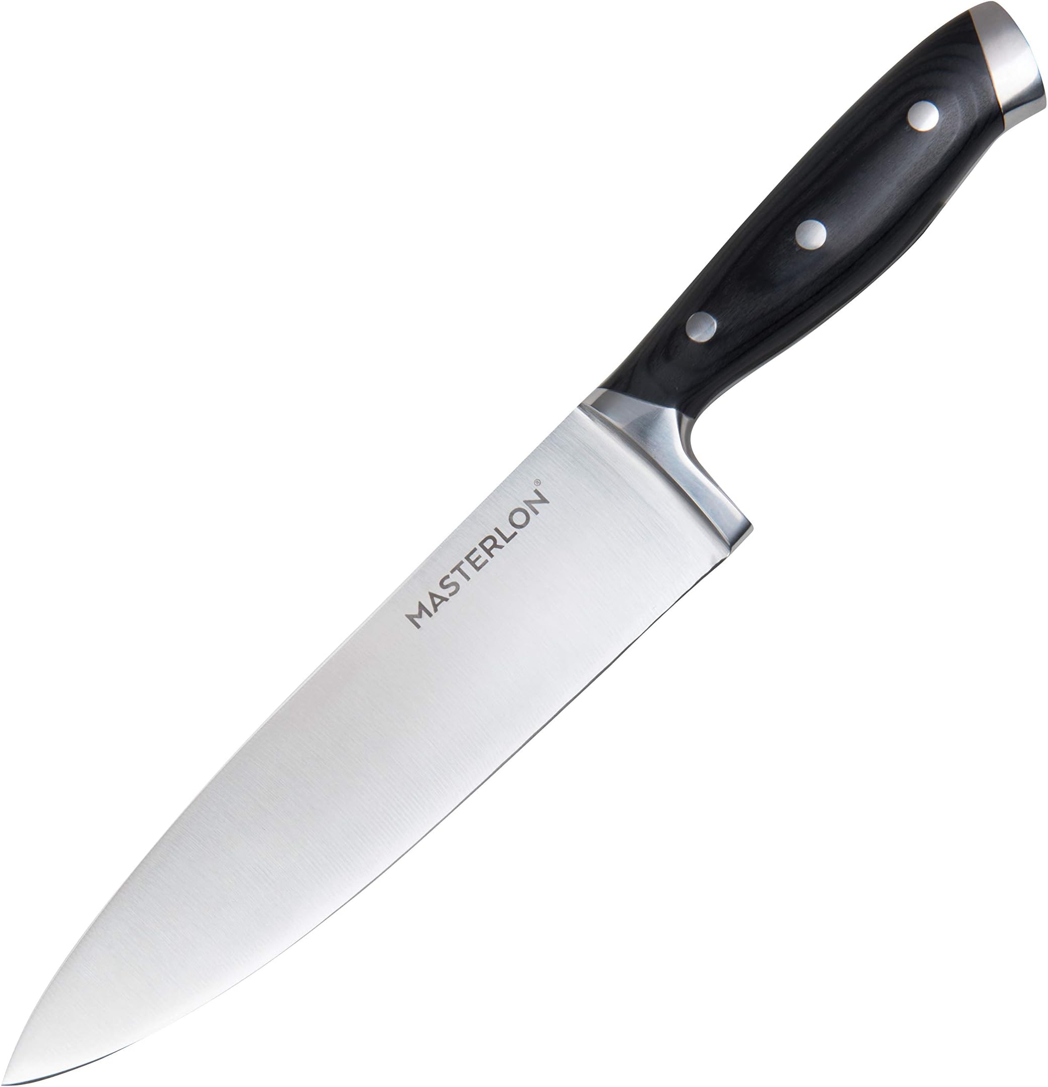 Masterpan Masterlon Chef’s Knife 20cm, Protective Blade Cover, Extra-Sharp, Natural Wood Grain, Triple Riveted Ergonomic Handle