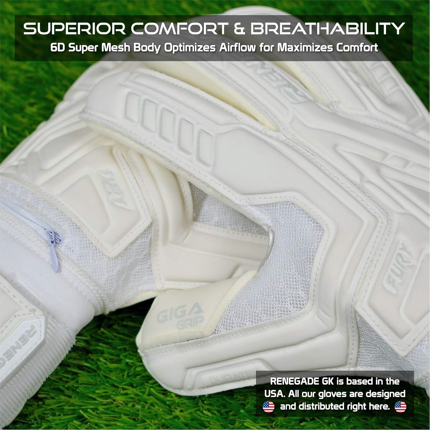 Renegade GK Fury Goalie Gloves with Microbe-Guard - Adult, Youth, Kids (Sizes 6-11) Pro-Tek Fingersaves & 4+3MM Giga Grip | High Performance Pro-Level Goalkeeper Glove | Based in USA