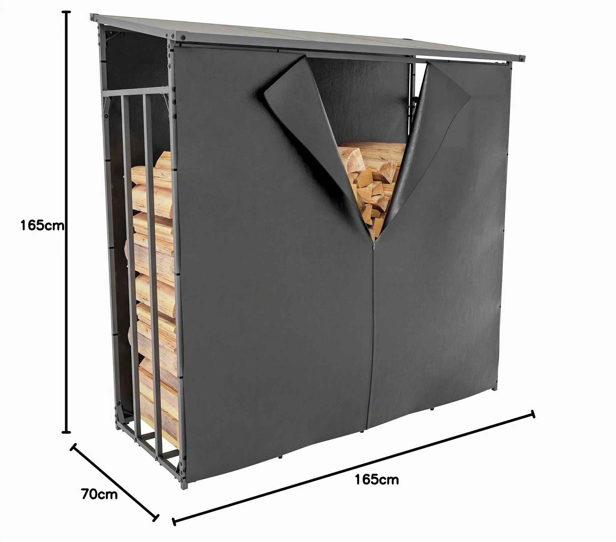 CLP Kaminholzunterstand Ruston Aluminium + Abdeckplane I Kaminholzregal Anthrazit I Holzlager Aus Aluminium I Feuerholzregal Für Außen, Größe:XL