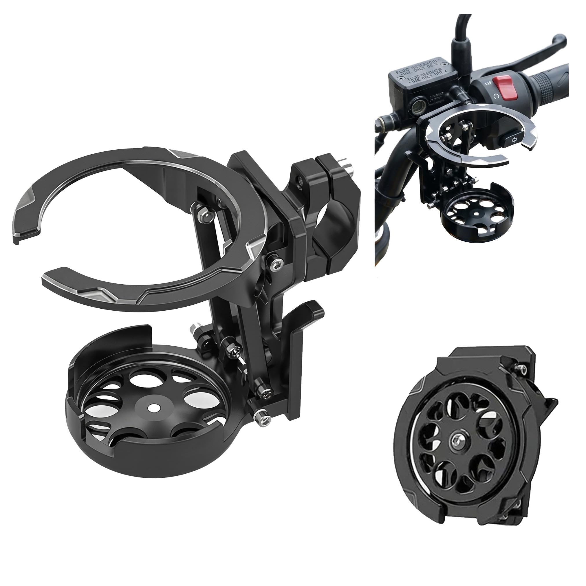 Foldable Handlebar Cup Holder Clamp for Bike Motorcycle Black