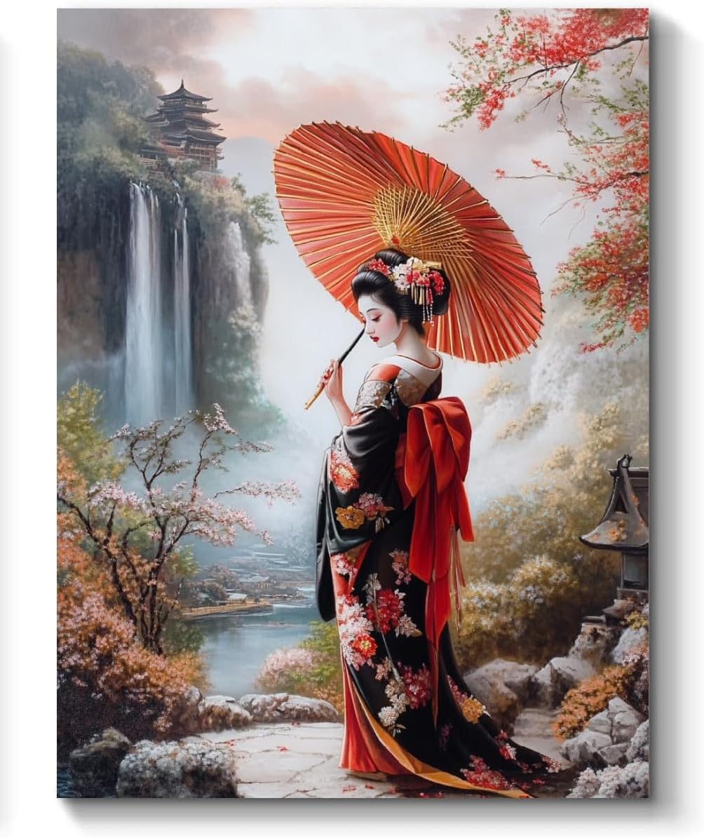 Japanese Beautyl Geisha Girl Paint by Numbers Kit for Adults, 16"x20" Canvas Painting Kit for Beginners, Modern Aesthetic DIY Paint by Number on Canvas for Home Wall Decor 47