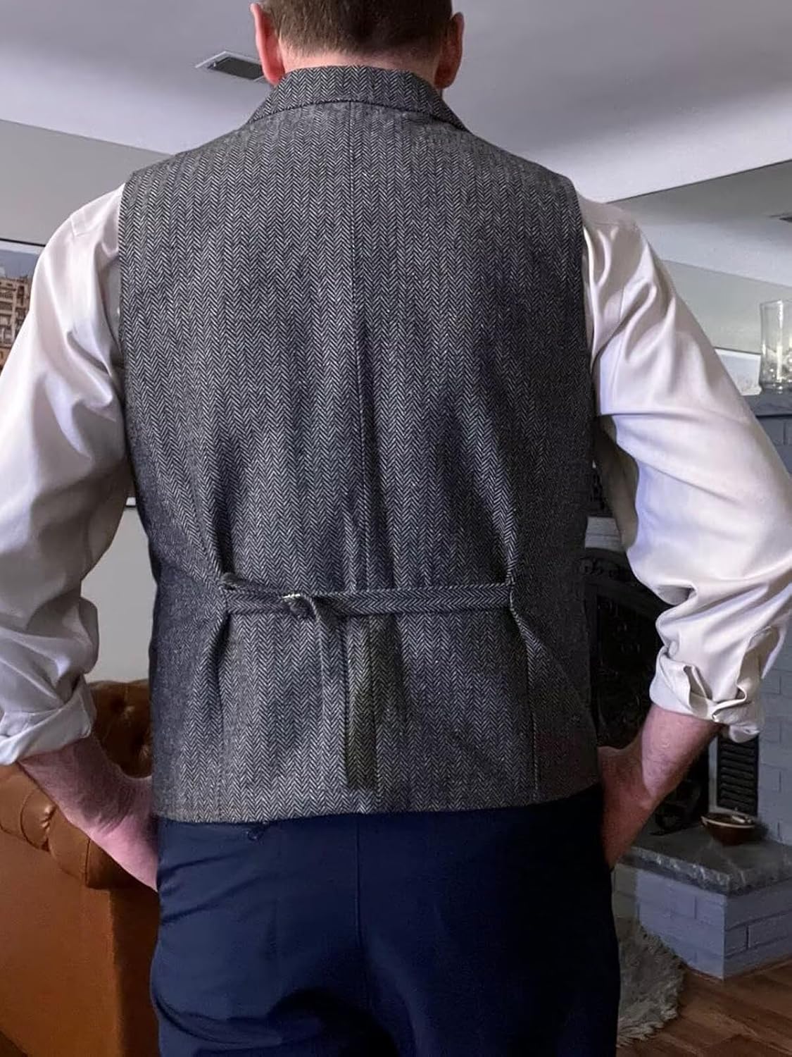 Men's Tweed Vest Retro Herringbone Tweed Wool Vests Casual Waistcoats Business Single Breasted Slim Fit Waistcoats