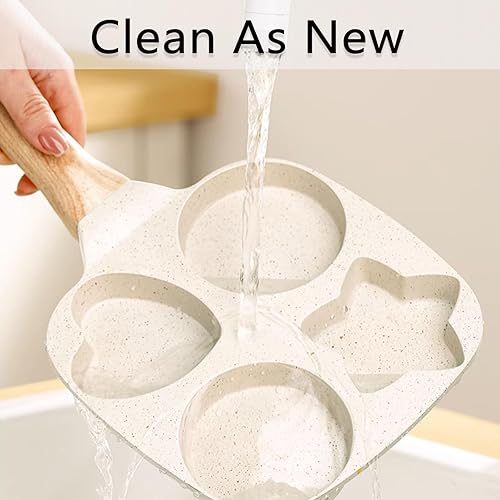 Miniatura 5 de JUSTUP Sartén antiadherente, sartén para huevos de 4 tazas, sartén dividida antiadherente, sartén de granito saludable de 7.5 pulgadas con mango