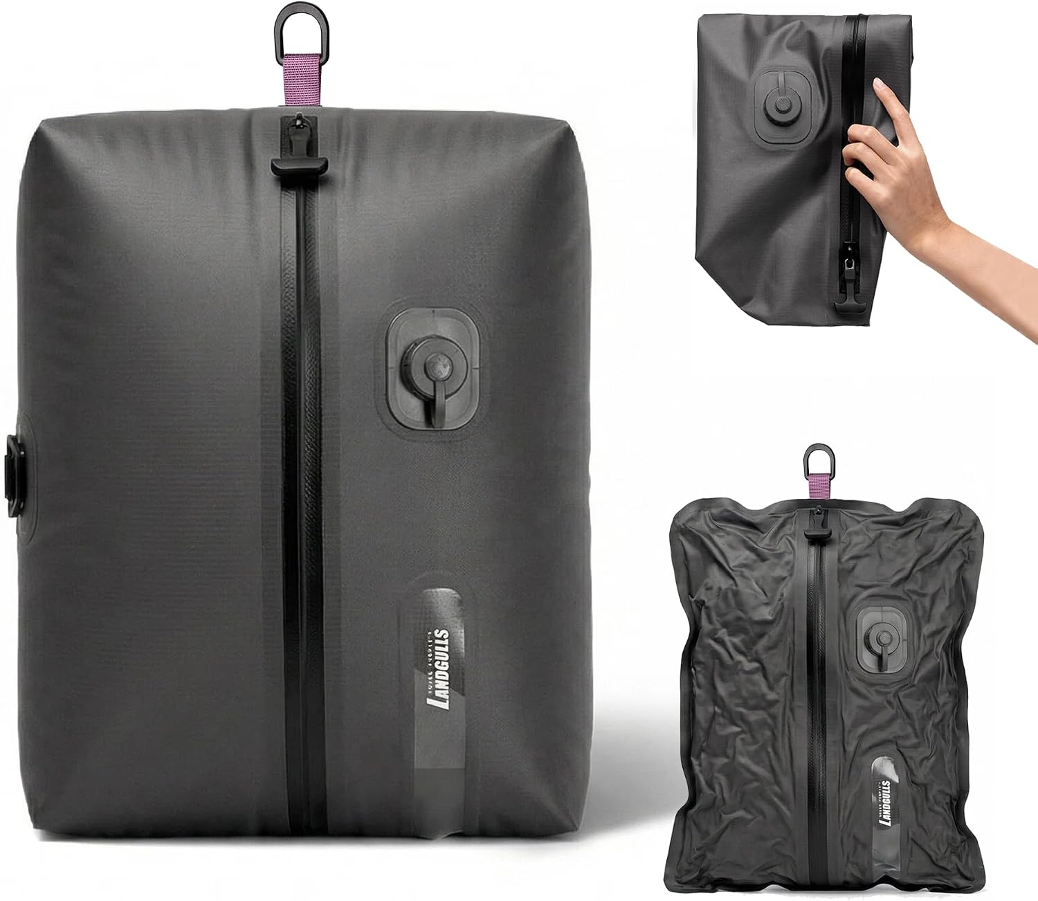 Vacuum Compression Bags for Travel with Pump, 25L Vacuum Bag for Carry-On Suitcase and Backpack, One-Touch, IP68 Waterproof Zipper, Durable, Reusable Seal Bags for Clothing Packing