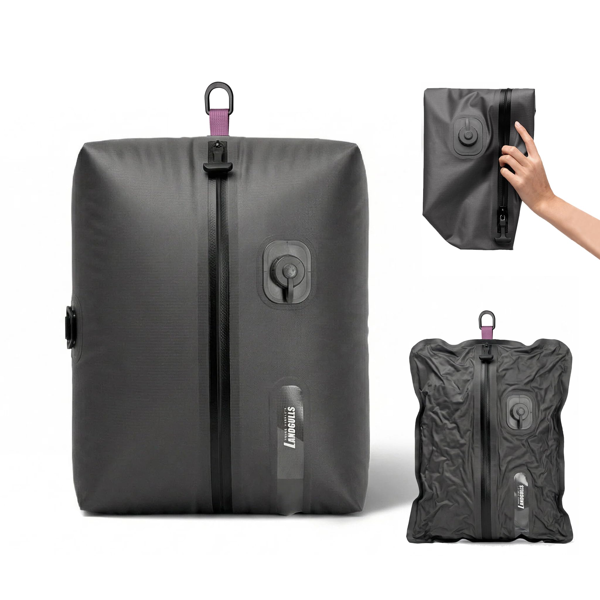 Bolsas de vacío con bomba inalámbrica, compresión reutilizable, ahorro de espacio para viajes, ventana visual, selladas y sin polvo, cubos de embalaje impermeables IP68 para maletas y mochilas (negro
