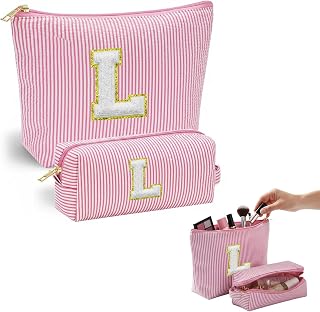 Neceser Personalizado - Bolsas de Maquillaje para Mujeres con Iniciales de la A a la Z, Paquete de 2 - Neceser Portátil, Idea de Regalo de Cumpleaños (L)