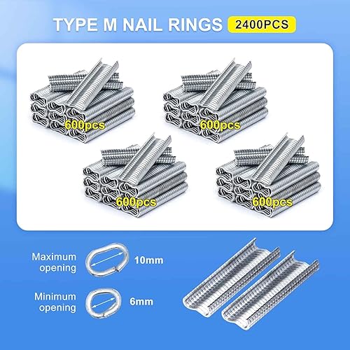 Miniatura 2 de Alicates de anillo de uñas tipo M para esgrima con 2400 clips M, kit de alicates de anillo de cerdo, herramienta de mano de reparación de tapicería,