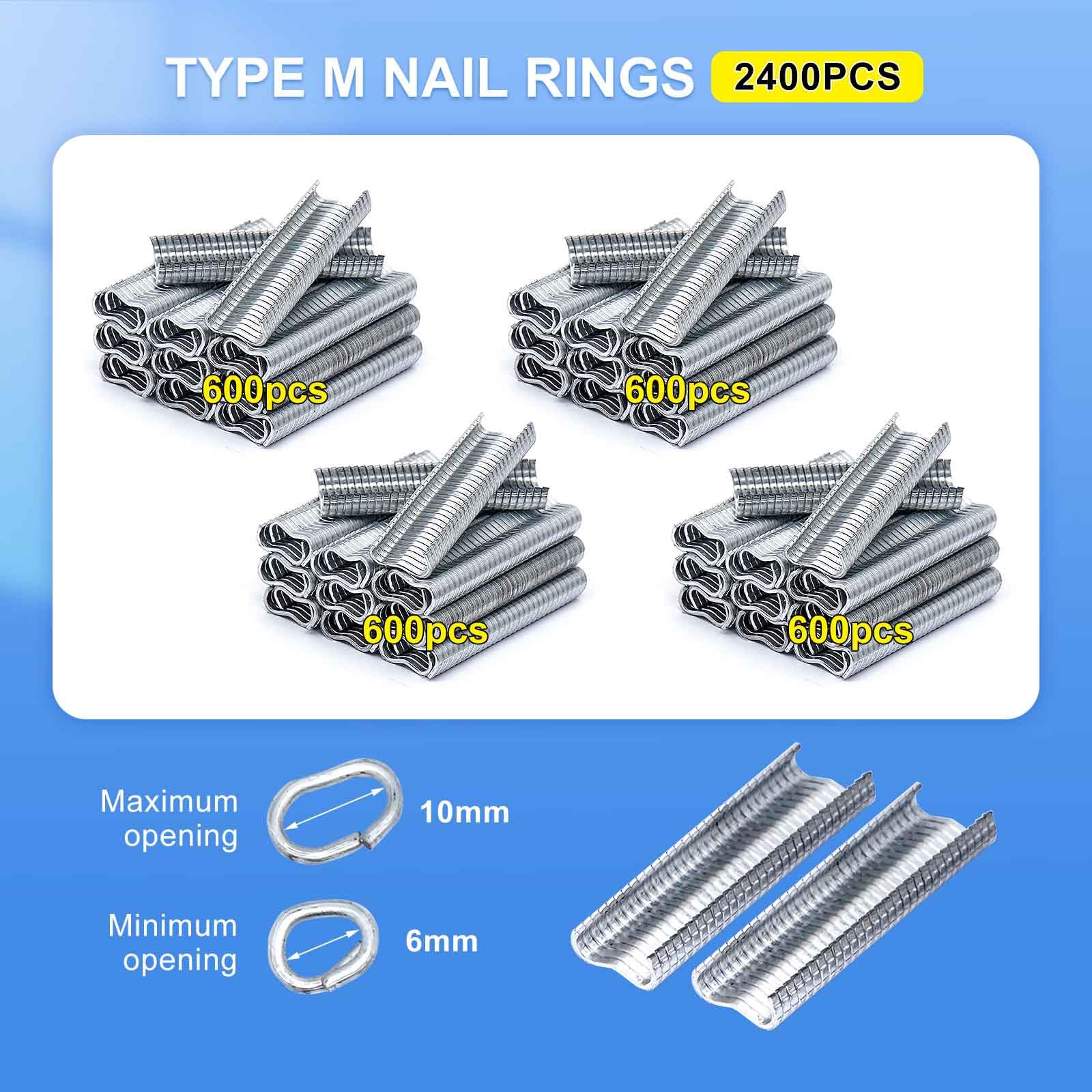 Alicates de anillo de uñas tipo M para valla con 2400 clips M, kit de alicates de anillo de cerdo, herramienta manual de reparación de tapicería, herramientas de construcción de jaula de