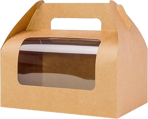 UnicoPak 30 Pack Brown Gable Bakery Boxes with Window 9x6x6, Food-grade Cardboard, Rustic Treat Boxes for Homemade Gifts, Lunch, Donuts, Bread, Large Gift Boxes with Handles for Favors
