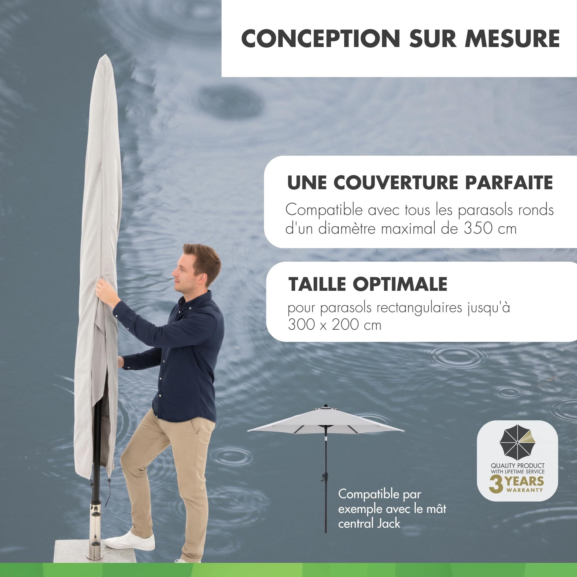 Doppler Housse Parasol Jardin Jack mât Central Protection diamètre 350cm Couverture résistante intempéries Fermeture éclair