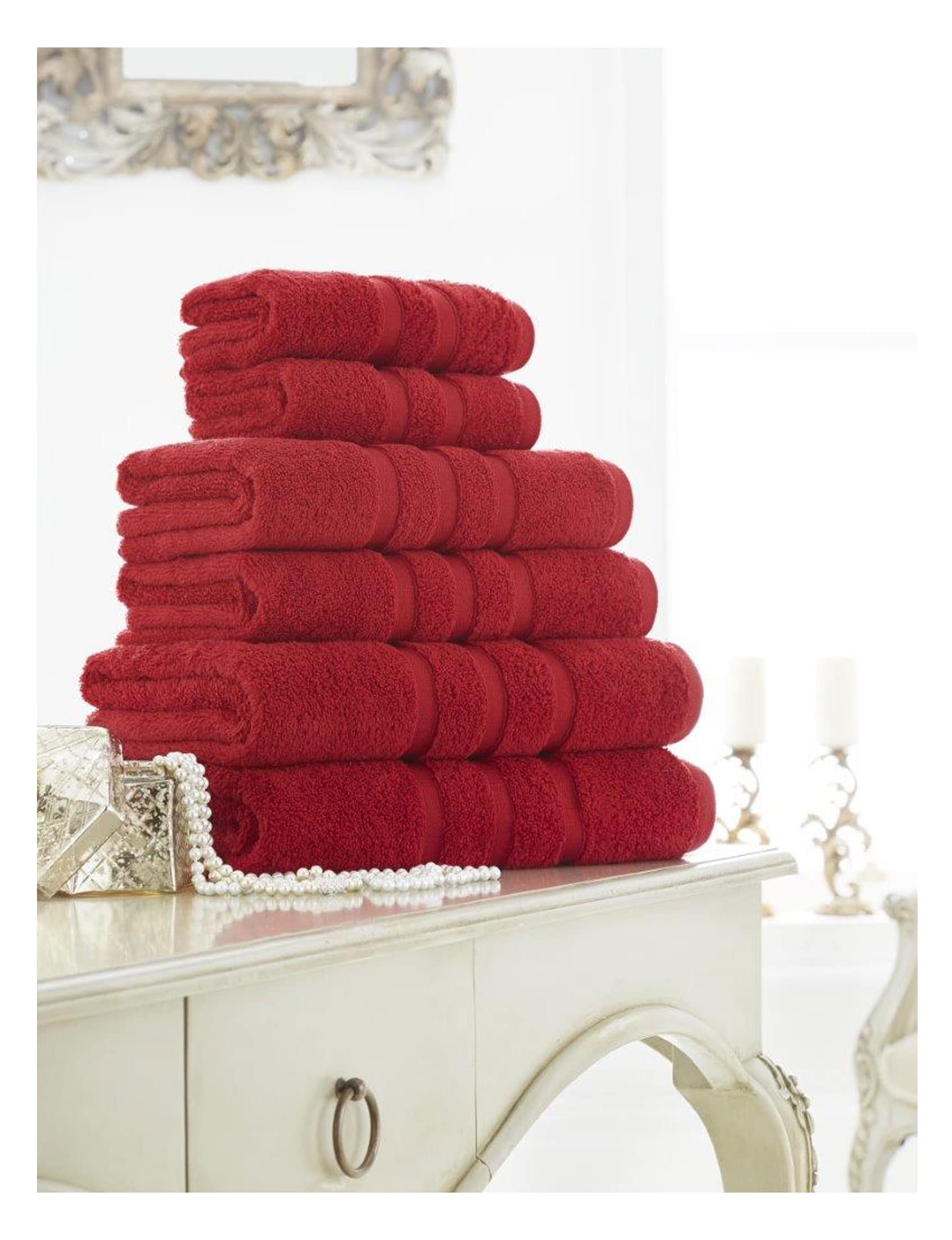 Lions Bath Sheets Towels - Zero Twist Hand Towel Soft Water Absorbent Egyptian Cotton (Red, Hand Towels (4x))