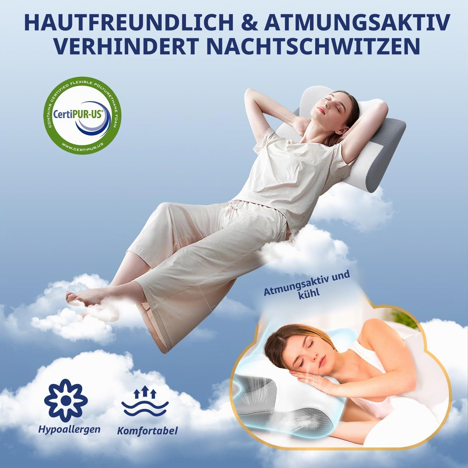 Orthopädisches Kissen Höhenverstellbar Antischnarchkissen Memory Foam Nackenkissen für Seiten Rücken Bauchschläfer