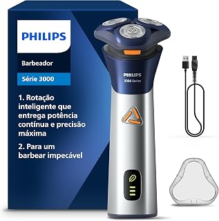 Philips Barbeador Elétrico Shaver Série 3000 Cabeças flexíveis 6D | Barbear prático para manter o visual em dia | Lâminas PowerCut | Uso Seco ou Molhado | S3881/00